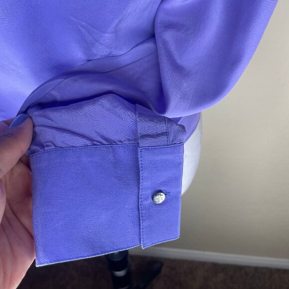 ANTONIO MELANI 100% Silk Purple Collared Button Tie Front Long Sleeve Blouse L - Picture 5 of 11